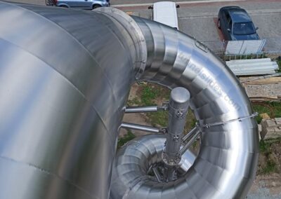 Evacuation tunnel slide, spiral shape.